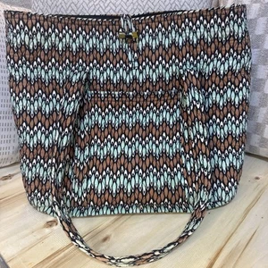 Vera Bradley, Medium Shoulder Bag Green/Brown Stripe. Retired. 13" x 15" x 6" - Picture 1 of 5