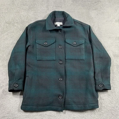 Camisa Chaqueta Outerknown Mujer XS Tejido Nube Verde Forrada a Cuadros Bolsillo Abotonado Foto 1 de 4