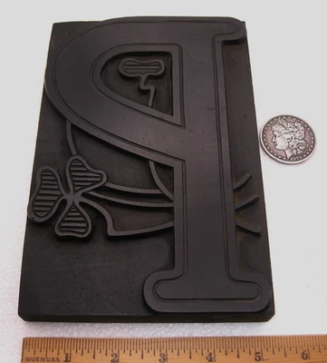 8' Vintage Letterpress madera tipo grande UC P ¡con diseño de trébol! Único Foto 1 de 4