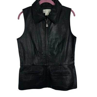 Chaleco de cuero de esquina informal vintage de los 90 para mujer grande negro con cremallera motociclista roca gótica Foto 1 de 4