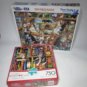 Lot of 2 Cat Puzzles Cats of Charles Wysocki Buffalo The World of Cats Complete - Picture 1 of 19