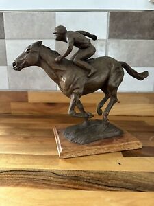 Jacqueline E Hodges Bronze  sculpture of horse and jockey 1990. 1/35.