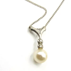 Vintage 14k Weißgold Halskette Perlen Anhänger mit Diamanten TOP - Bild 1 von 12