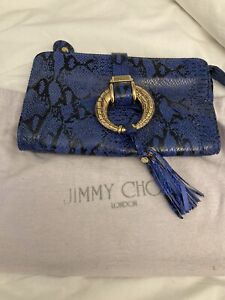 Jimmy choo evening clutch bag Blue black leather tassel Genuine