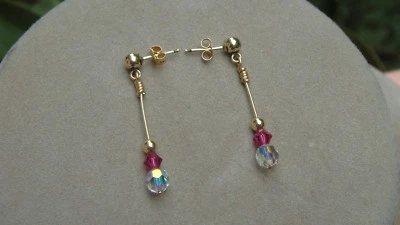 PENDIENTES COLGANTES FINOS DE ORO AMARILLO DE 14K CRISTAL AMATISTA Foto 1 de 3