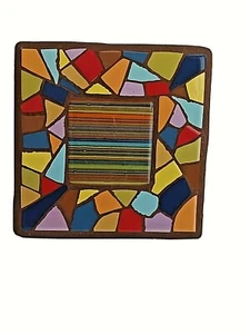 Colorful Mosaic In lay Decorative Tile Multi Colored 8” Terra Cotta Trivet Pride - Picture 1 of 6