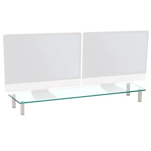 Large Twin Monitor Riser Stand For TV PC DVD Dual Double Screen Desk 10cm Clear - Picture 1 of 6