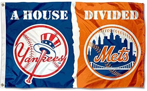 New York Yankees vs New York Mets House Divided Logo Flag 3x5  MLB Cover