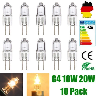 10 x Halogen-Lampe Bi-Pin Stiftsockellampe G4 12V 5W 10W 20W dimmbar - Bild 1 von 4