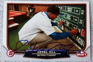Tarjeta automática firmada por Derek Hill 2014 Bowman Draft Night de los Tigres de Detroit - Imagen 1 de 1
