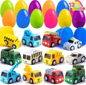 12 Pcs Easter Eggs Filled with Toy Cars, Basket Stuffers Easter Egg Hunt, Colorf - Picture 1 of 12