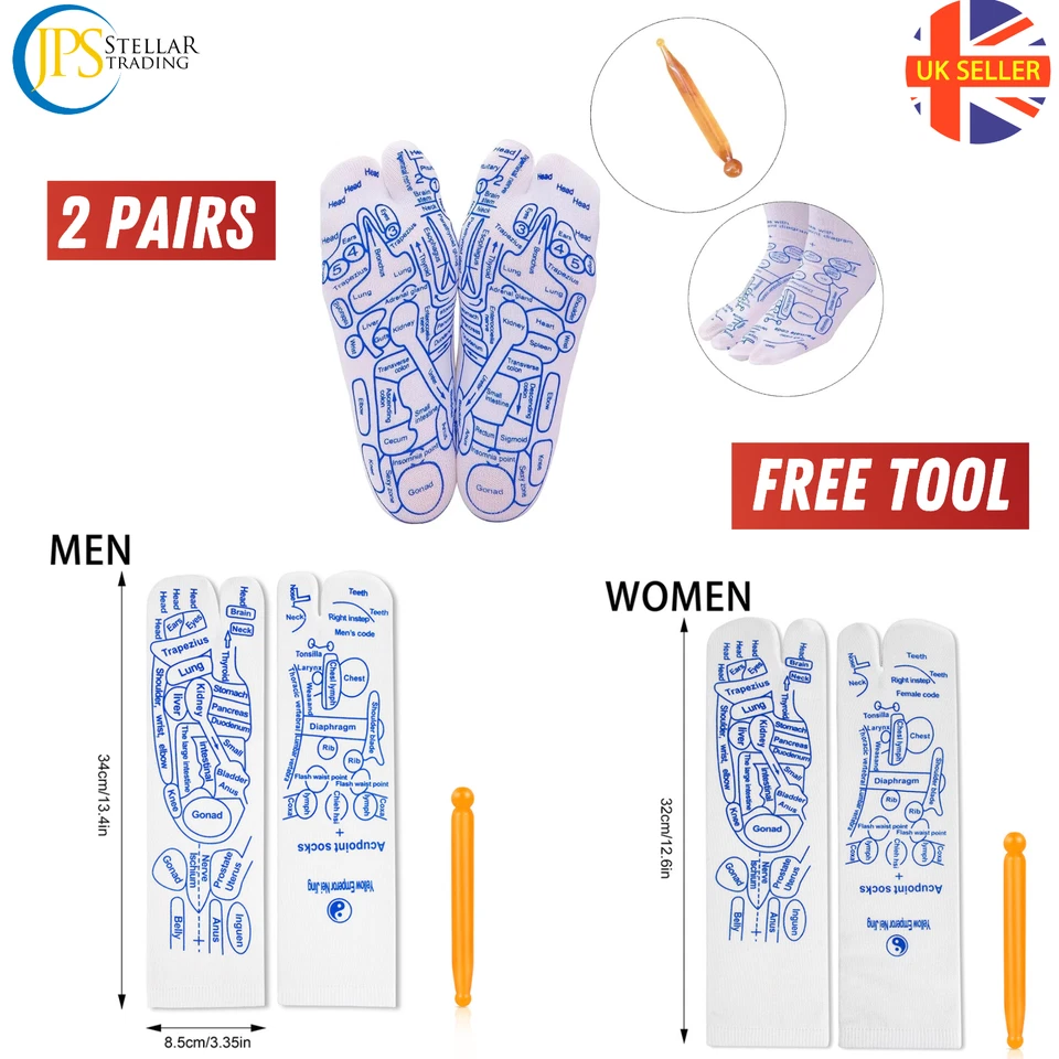 Acupressure Reflexology Socks Massage Socks with Trigger Point Tool 2 Pairs 2x