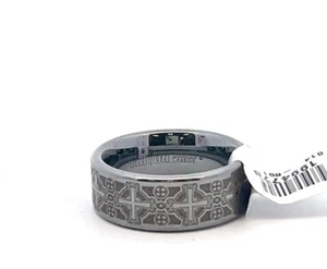 Triton Laser Engraved Cross Tungsten Carbide 8mm Band Ring - Picture 1 of 8