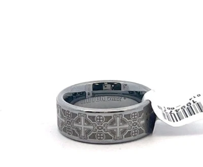 Triton Laser Engraved Cross Tungsten Carbide 8mm Band Ring - Image 1 of 4