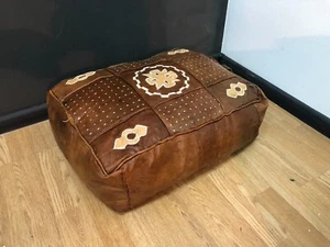 Vintage Moroccan Style Leather Pouf Ottoman Garden Patio - Picture 1 of 10