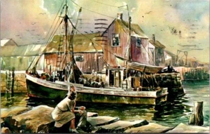 Postcard Seascape Watercolor by James Murray - Picture 1 of 2