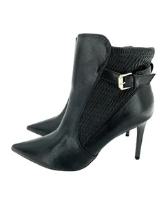 Catherine Malandrino Boots Black Faux Leather Ankle Strap Stiletto SZ 7 New SH24 - Picture 1 of 11