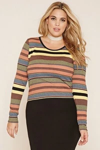 Forever 21+ Plus Size Multi Color Striped Crop Top Sweater XL/2X - Picture 1 of 4