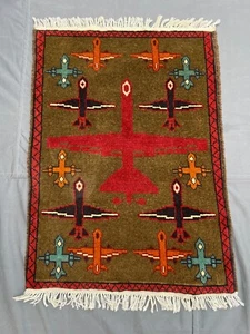2x2'8 ft Afghan War Rug – Hand Knotted Wool Miniature Tribal Jet Design Carpet - Picture 1 of 9
