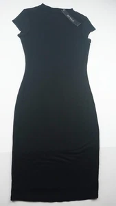 JOE & ELLE Bodycon Sz M Cap Sleeve High Neck Black Stretchy Cocktail Dress NWT - Picture 1 of 6