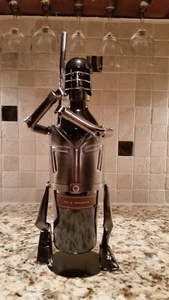 Handmade Baseball player Wine Bottle Holder Caddy Metal Sculpture Collectible - Picture 1 of 9
