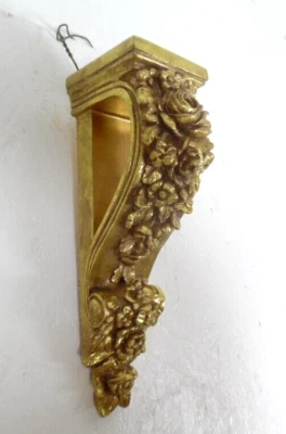 Ornate Floral Roses Gold Gilt Wall Shelf Bracket / Sconces Italianate 12" - Image 1 of 4