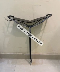 BLACK STRONG LEATHER SHOOTING SEAT WALKING STICK FOLDING SEAT SHOWS CHAIR STOOL - Picture 1 of 3