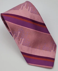 Robert Graham Silk Tie Pink Purple Geometric Stripes Men Necktie 58 x 3.3/8 - Picture 1 of 5
