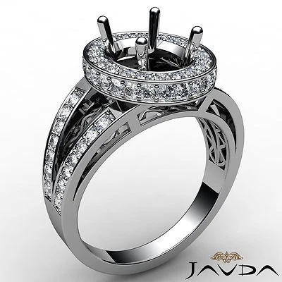 Halo Oval Semi Mount Split Shank Diamond Engagement Ring 14k White Gold 0.74Ctw - Image 1 of 4