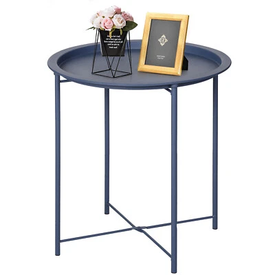 VECELO Modern End Side Table Round Metal Foldable Tray Stable Snack for Outdoors - Image 1 of 4