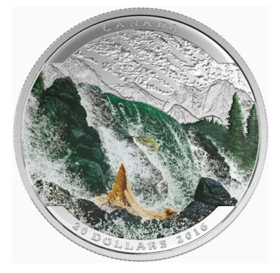 2016 Canada $20 Landscape Illusion: Salmon, Pure Silver Color Proof Coin - Image 1 of 4