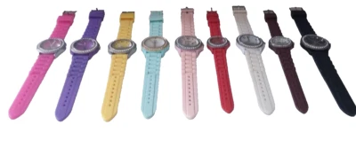 LOT OF (9) GENEVA & QUARTZ WOMENS WRIST WATCHES BLING MULTICOLOR SILICONE BANDS - Image 1 of 4