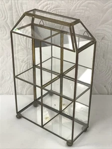 Vtg Mirrored Glass and Brass Curio Cabinet Display Case Shelf wall 10.5 X 6.37” - Picture 1 of 9