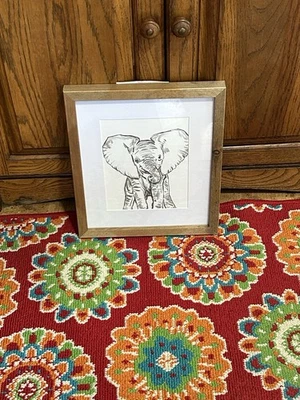 Hobby Lobby Elephant Sketch Illustration In A Brown Frame 10.6” X 12” - Image 1 of 4