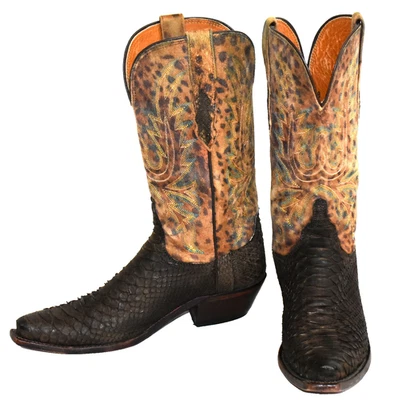 Lucchese 1883 Women's 8B Brown Genuine Python and Cheetah Print Cowgirl Boots - Image 1 of 4