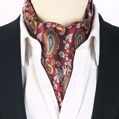 Burgundy with Orange & Silver Paisley Ascot Cravat | Mens Ascot UK - Image 1 of 3
