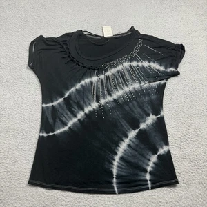 Vocal Shirt Womens Small Black Tie Dye Embellished Top - Picture 1 of 9