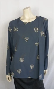 Blusa SEVENTY parte superior 40/42 azul flores blanco marrón capa manga larga puños - Imagen 1 de 10