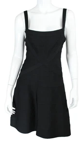 HERVE LEGER Mini Abito Nero Fasciato Maglia Senza Maniche FEDE A-Line L - Foto 1 di 6