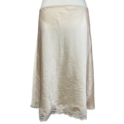 Falda sin cordones vintage Maidenform corte sesgado satinado encaje ribete midi para mujer M beige hada Foto 1 de 4