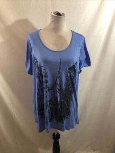Madison & Berkeley Light Blue Short Sleeve Top, Eiffel Tower - Womens 2X - Picture 1 of 3