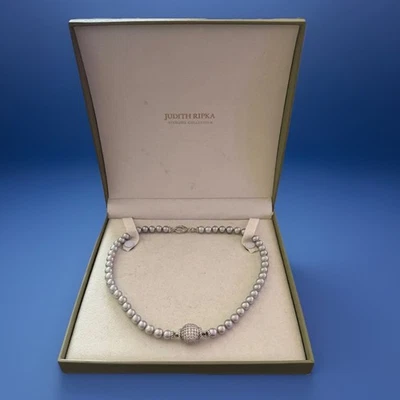 "Collar Judith Ripka de perlas grises de ley 18"" pavé broche de 9,2 mm nuevo en stock" Foto 1 de 4