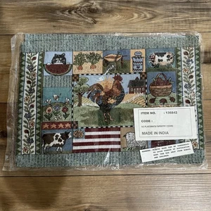 Nuevo de Lote Antiguo Juego de 2 Manteles Tejidos Tapiz Animales de Granja Campo Gallo Tema 18"x13" - Imagen 1 de 12