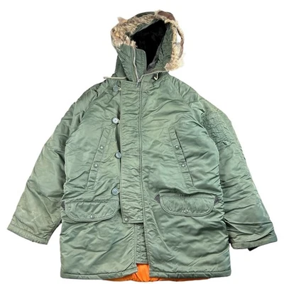 Vintage Mens N3B Parka Military Flight Jacket Fur Hood Orange Lining Size 40 - Image 1 of 4