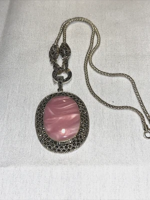 COLLAR DE COLECCIÓN PLATA ESTERLINA CUARZO ROSA Y MARCACITA-- ¡HERMOSO! Foto 1 de 4