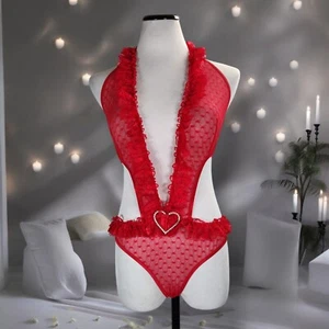 Vintage Fredericks of Hollywood Trashy Teddy Bodysuit Lingerie Size L Heart Mesh - Picture 1 of 17