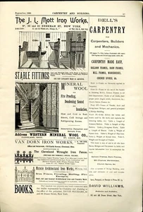 1890 Carpentry Print Ad J.L. MOTT IRON WORKS NY, WESTERN MINERAL WOOL ST. LOUIS - Picture 1 of 2