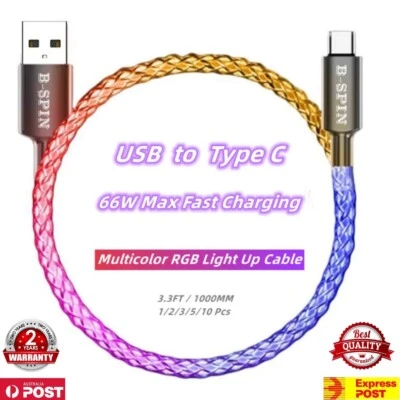 LED Flowing Light USB Type C Fast Charging Cable for Samsung Android iPhone 17 - Image 1 of 4