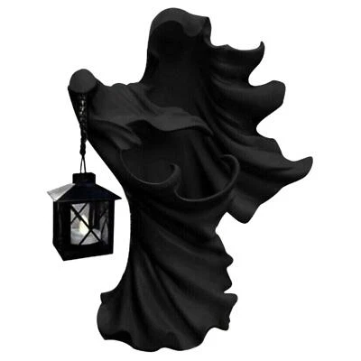 Black White Resin Ghost with Lantern Cracker Barrel Ghost Statue Halloween Decor - Image 1 of 4