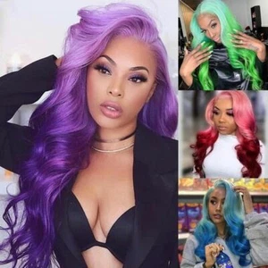 9A Remy Human Hair Wig Lace Front Lace Closure Wig Pre plucked Blue Pink Ginger - Picture 1 of 21